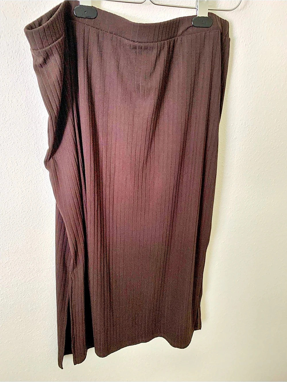 Brown Ribbed Midi Skirt